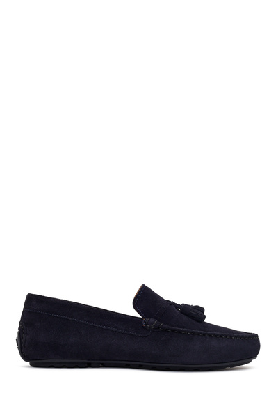 Derimod Men's Navy Blue Tasseled Suede Leather Loafer 26Sfd632610