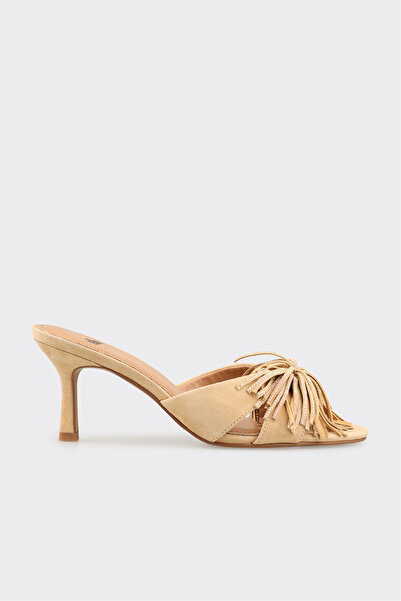 Elle Shoes Bej Deri Kadın Terlik