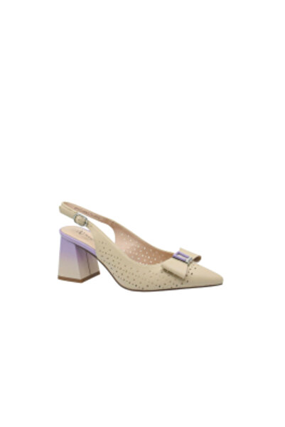 Anna Viotti Elegant cut-out shoes made of leather, camel with lavender detail...