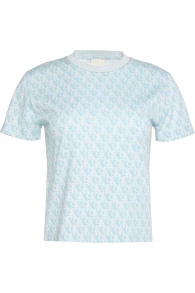 Calvin Klein Kadın Bisiklet Yaka T-Shirt Mavi
