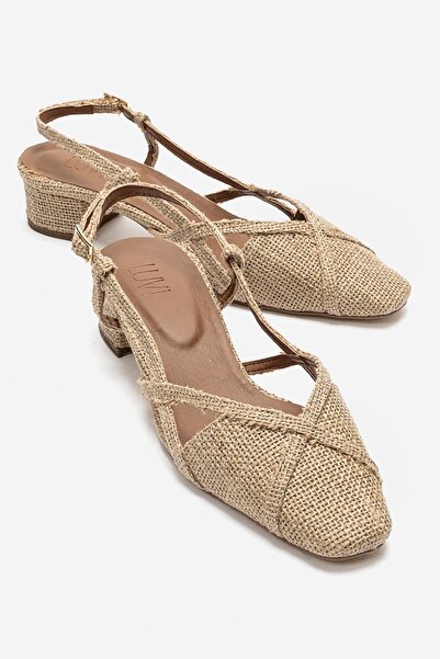 LuviShoes Γυναικεία πέδιλα με τακούνι OLENA σε μπεζ χρώμα από ψάθα
