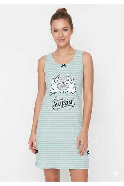 DİAMOND OUTLET Striped Thick Strap Women's Casual Comfortable Dress