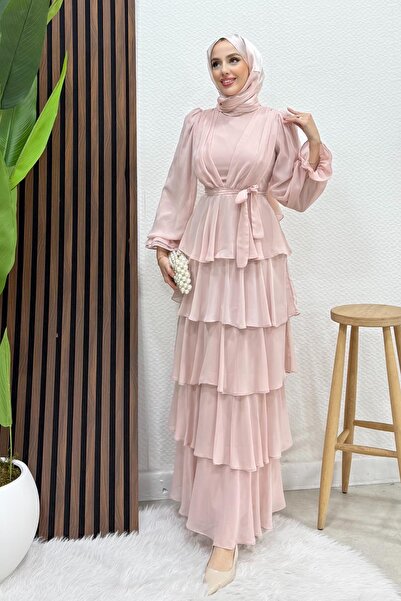 Lamia Giyim Dilara Şifon Abiye Soft Pembe