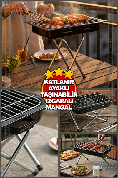 Greathings 40 cm Portatif Ayaklı Kolay Taşınabilir Kendinden Izgaralı Mangal