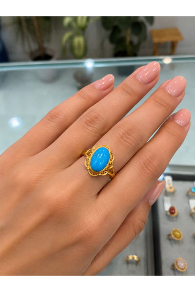 Zeynepli gold & jewelry 14 AYAR ALTIN MARDİN İŞİ FİRUZE TAŞLI TELKARİ YÜZÜK