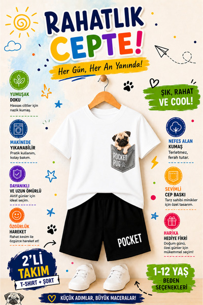 OVERMAX Dječji set sa printom "Pocket Dog" – kombinacija majice i šortsa | Mo...