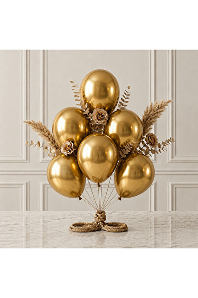 BeySüS Gold Color Latex Metallic Balloon (30 cm) - 6 Pieces