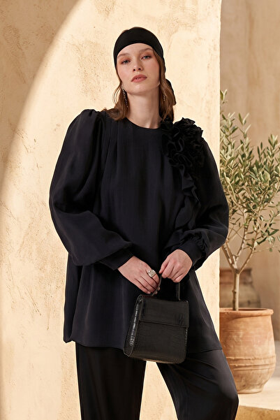 Nuss Shoulder Ruffle Detail Tunic 3011 Black