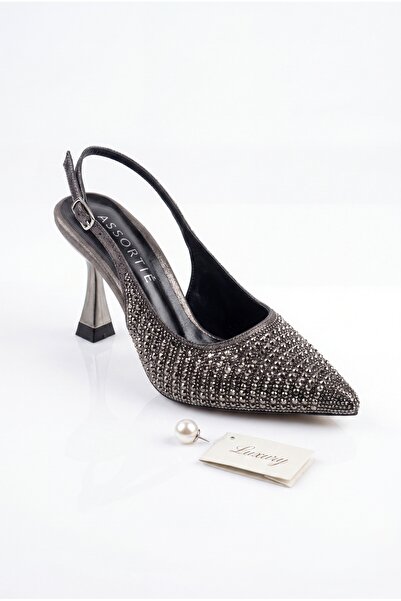 Assortie Glitz Taşlı Arkası Açık Kadeh Topuklu Ayakkabı Gece Ve Abiye Stiletto 9CM