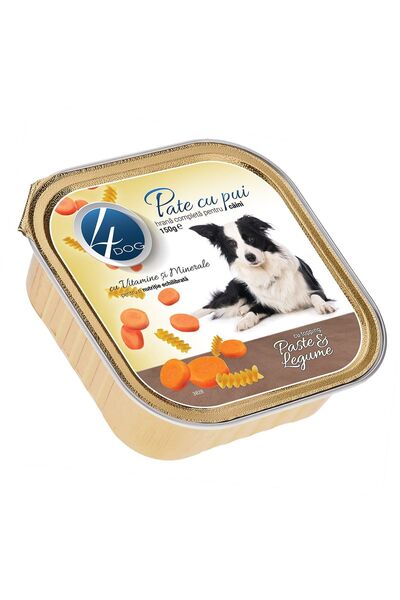 4dog Hrana Umeda Caine Adult, Pate, Pui cu Topping de Paste si Legume, 150g