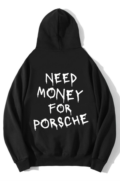 BRZ COLLECTION هودي بورش كبير الحجم للجنسين بطبعة 'Need Money For PORSCHE' با...