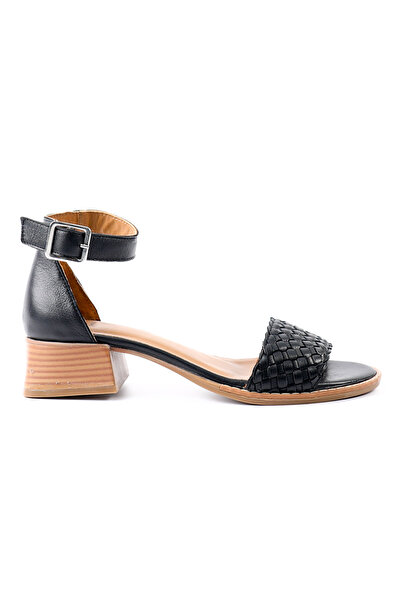 Tuna Genuine Leather Black Heeled Women's Sandals - Z26007