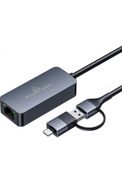 POWERTECH PTR-0149 Προσαρμογέας δικτύου USB-C με ενσύρματη σύνδεση Gigabit Et...