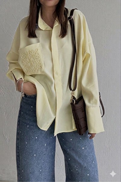 Suziş Pocket Embroidered Oversized Shirt Con010