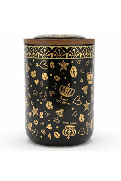 AKDC Black & Gold Royal Ceramic Canister with Wooden Lid | 15×10 cm | Luxury ...