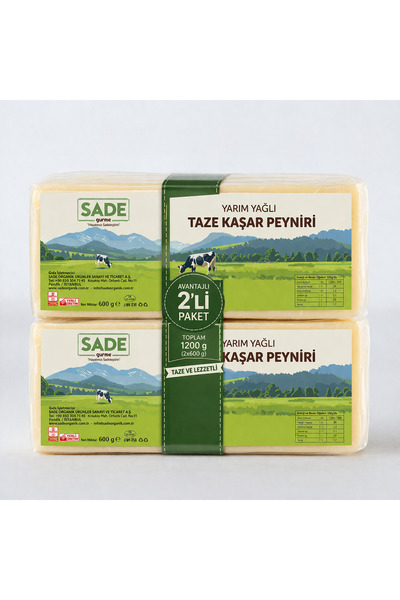 Sade Organik Sade Gurme Kaşar Peynir 2x600 g. - 2'li Paket