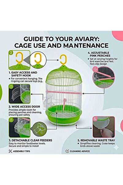 Golden cat Round Bird Cage for Small Birds, 50cm Hanging Aviary with Adjustable Perches, Detachable Feeders & Removable Tray, Green & White