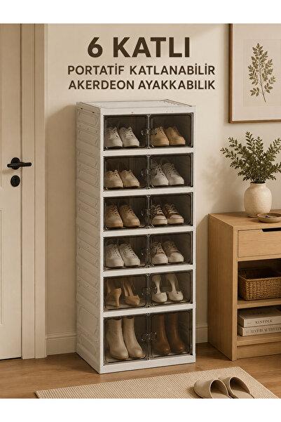 Harvey 6-Tier Accordion Shoe Rack with 12 Pairs Shoe Capacity, Folding Portab...