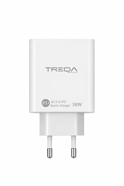 Treqa QC3.0 + PD Quick Charger 38W – Încărcător rapid USB + Type‑C, alb
