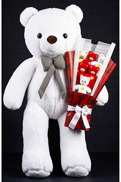 lenostra 90cm White Large Plush Teddy Bear with Heart Bear Bouquet Birthday C...