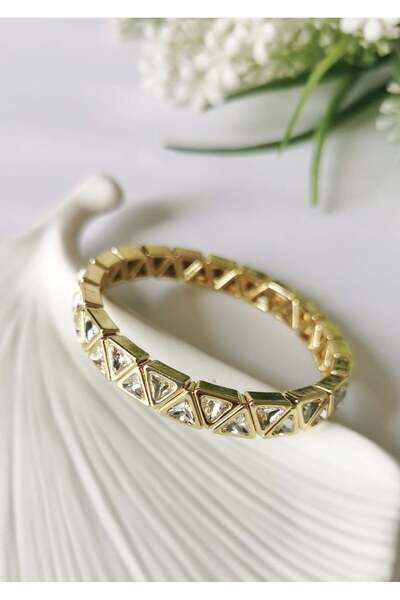 Halley Concept Triangle zircon stone steel bracelet - elastic gold design