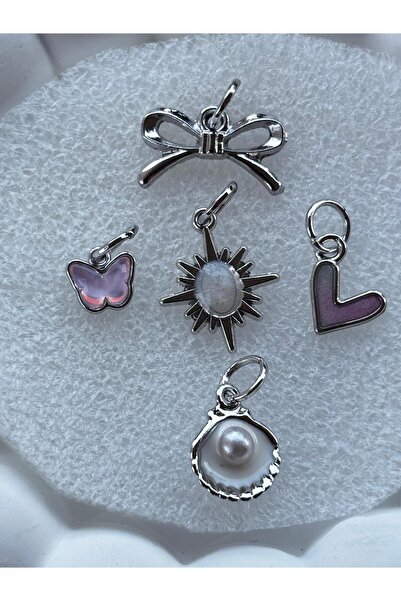 bijoux uniques 5 adet gümüş kaplama kolye ucu (kalp kutup yıldızı kelebek den...