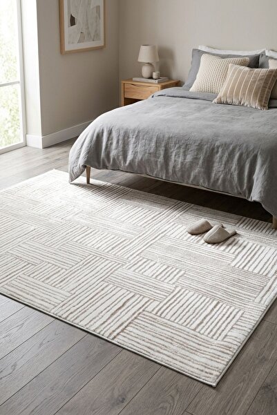 Bonny Home Premium Yatak Odası Halısı Kaymaz Taban Yumuşak Dokulu Modern Krem...