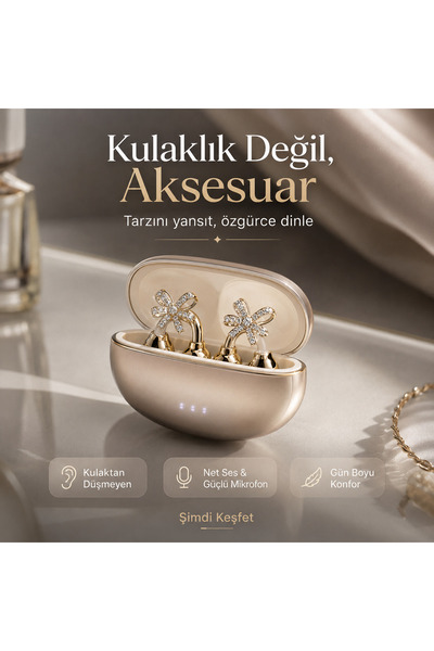 Teknowireless Küpe Klipsli Bluetooth Kulaklık (Charm hediyeli) ! -Dijital gös...