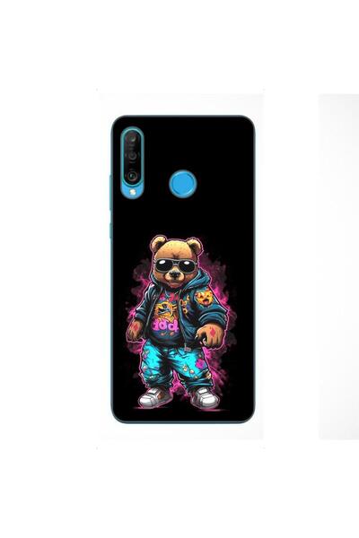 OEM Husa compatibila cu Huawei P30 Lite Silicon Gel Tpu Model Bear Cool Black