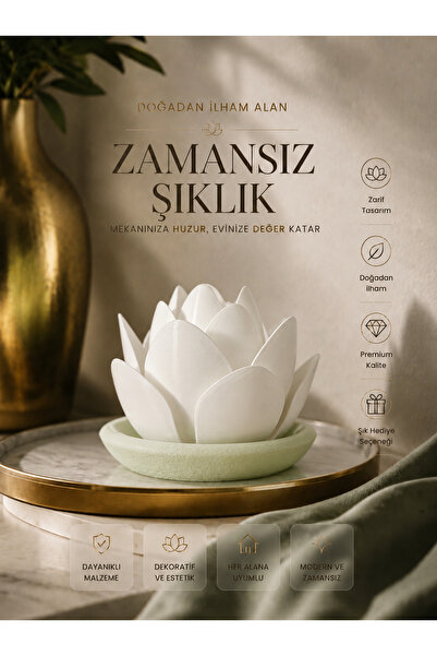 zulya Lotus Mumluk LED Işıklı Dekoratif Masa Üstü Biblo | Modern Minimalist P...