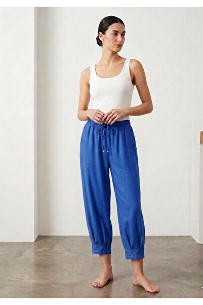 sarıdağ Loose-Fitting Wide-Leg Sofia Linen Trousers with Narrow Legs