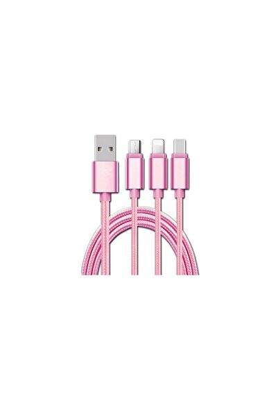 zutech Cablu USB 3 în 1 micro USB/iPhone/Type C roz
