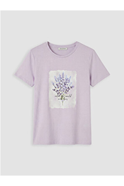 LC Waikiki New Season Lilac Flower Printed Women's T-Shirt