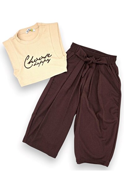 VOY KİDS Girl's Wrinkled Fabric, Summer Crop Blouse and Baggy Pants, 3-4-5-6-...