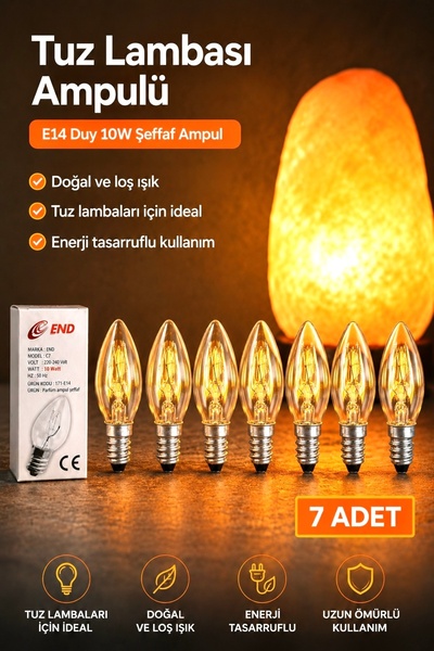 ANADOLU HASAT 7 Adet-Tuz Lambasi Ampulü E14 Gece Lambasi Ampulü şeffaf ampul