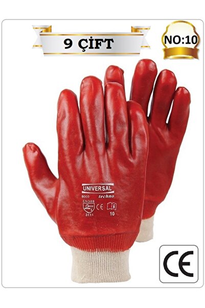 Universal 9000 TECHNO TAM KAPLI PVC ELDİVEN (N0:10) KIRMIZI (9 ÇİFT) İŞ ELDİVENİ