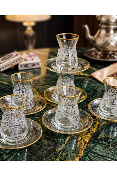 SEÇKİNEV Körfez 12 Piece Gold Detailled Tea Set