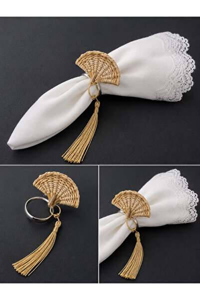 KAYA ARNİCA TEKSTİL Straw Fringed Napkin Holder - 6 Pieces