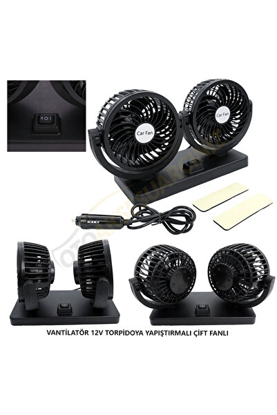 mefsa Araç İçi Torpido Üstü 2li Vantilatör Oto Pervane 5 inç 12 Volt 2 Hız Ay...