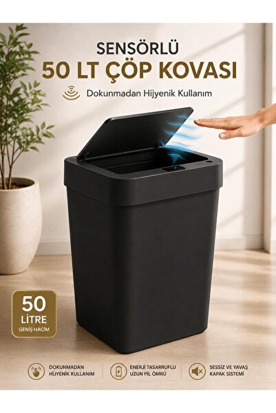 LOREMPBOX 50 LT Sensörlü Akıllı Çöp Kovası Dokunmadan Açılan Otomatik Kapaklı...
