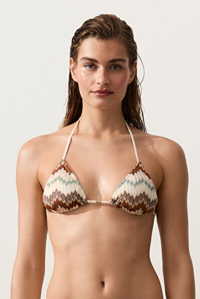 Oysho Metalik İplikli Zigzag Crochet Üçgen Bikini