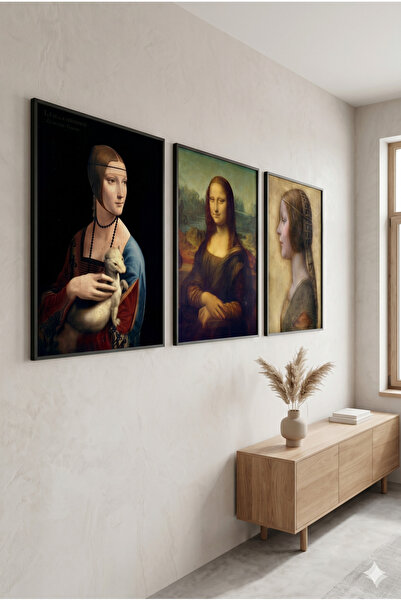 woodretro Leonardo Da Vinci 3'lü Sanat Portre Tablo Seti - Mona Lisa & Kakıml...