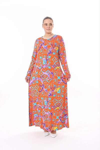 kısmet sepeti Women's Plus Size Orange Viscose Combed Cotton Stylish Dress
