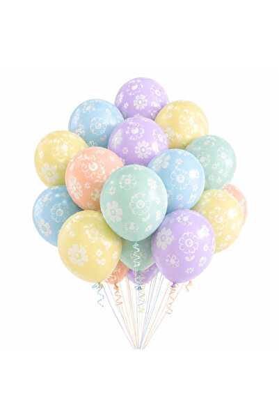 Ropet Top Bottom Set of 25 Pastel Macarons Latex Balloons With Flowers, 30 cm,