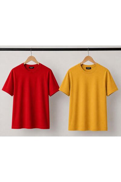 Kuraff Giyim Unisex Basic 2-Piece Cotton Solid Color T-Shirt