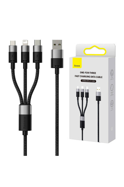 Baseus Cablu USB Seria StarSpeed, USB-C + Micro + Lightning 3.5A, 1.2 m (negru)