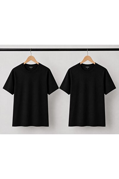 Kuraff Giyim Unisex Basic 2-Piece Cotton Solid Color T-Shirt