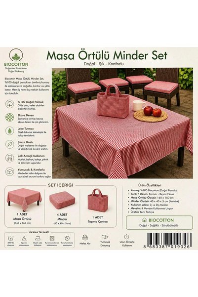 by ballı biocotton 6 Parça Masa Örtülü Minder Set Piknik Seti