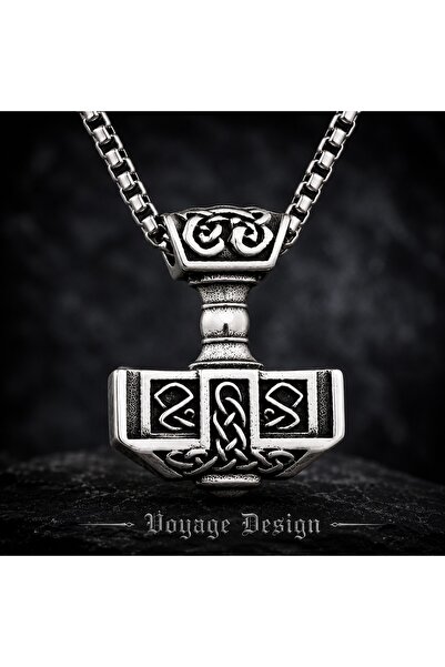 voyageaccessory 316L Stainless Steel 3 mm Box Chain Mjolnir Viking Thor Hamme...