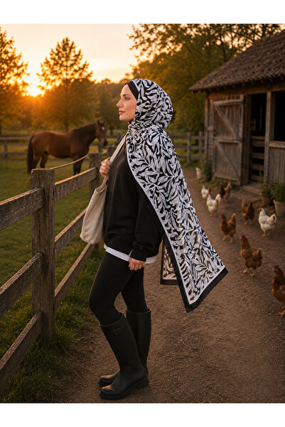 minelesarp Soft Shawl with Leaf Pattern in Black and White Tones, Wrinkle-Res...